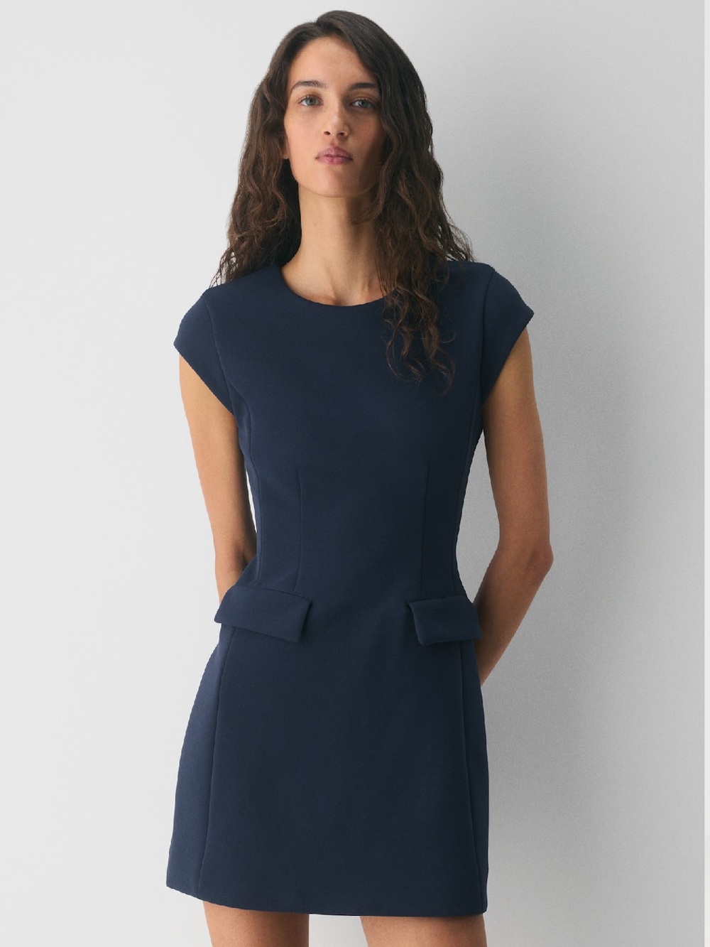 Aritiza Babaton FigureKnit Priestly Flap Pocket Mini Dress in Midday Blue NEW - Picture 4 of 9